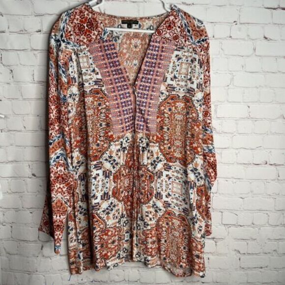 ALBERTO MAKALI Womens XL Casual Loose Tunic Top Orange Long Sleeve 100%Viscose - Picture 1 of 8